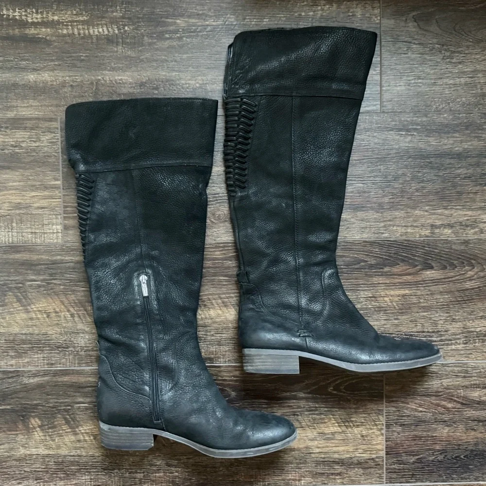 Vince Camuto Patamina Knee High Riding Boots Black Leather Side Zip Wmn's 9M